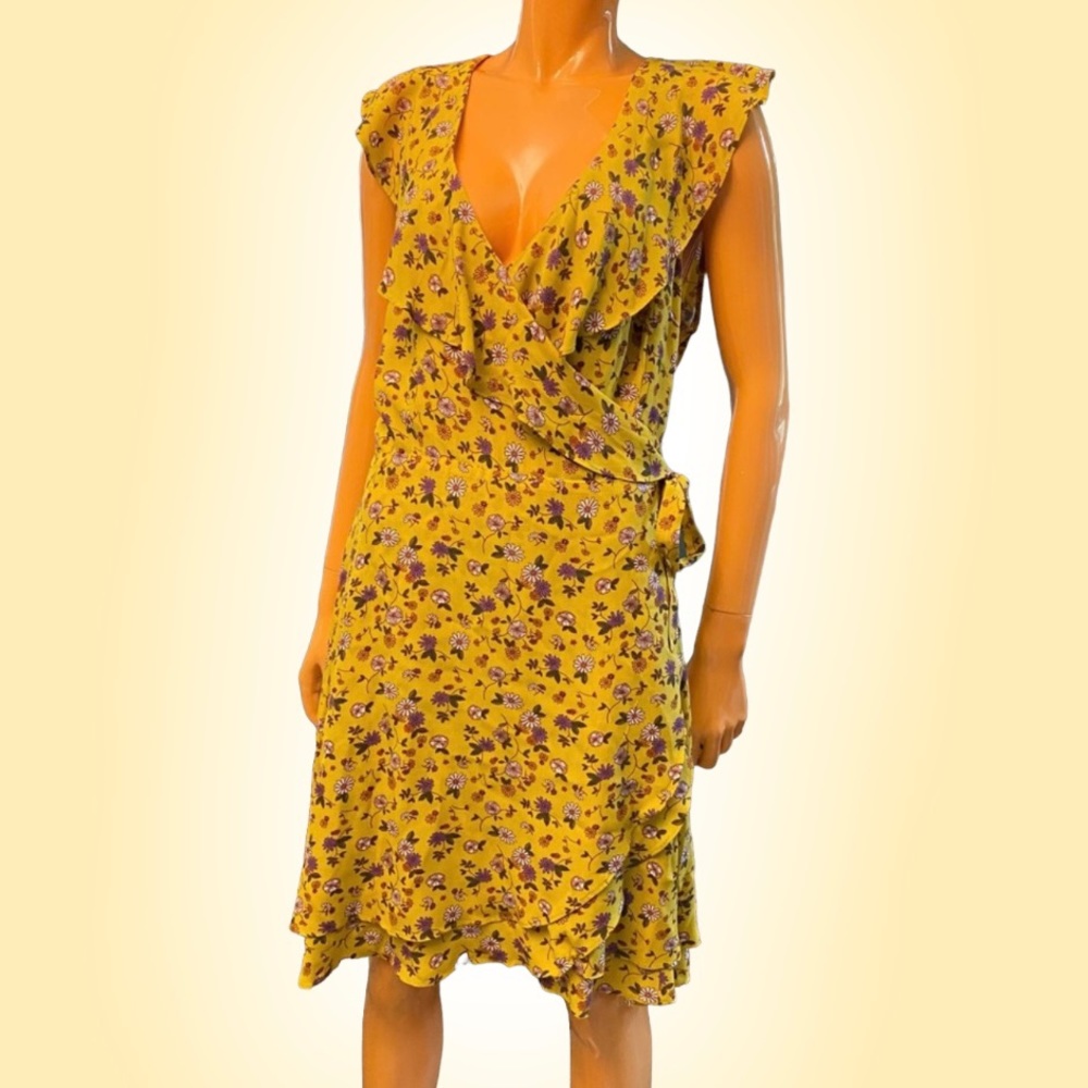 SANCTUARY Daisy Printed Floral Wrap Midi Dress Ruffle Wedding Guest